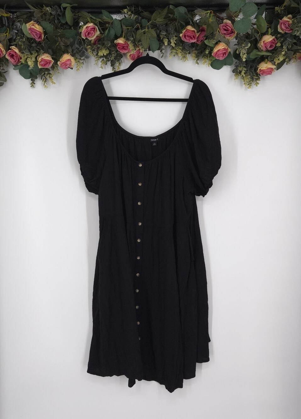 Torrid Button Front Black Skater Mini Dress Size 4